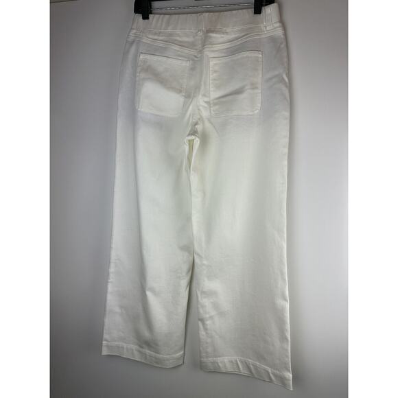 Betabrand Wide Leg Yoga Denim Jeans Pull On Button Fly Medium Petite Off White - Picture 8 of 9